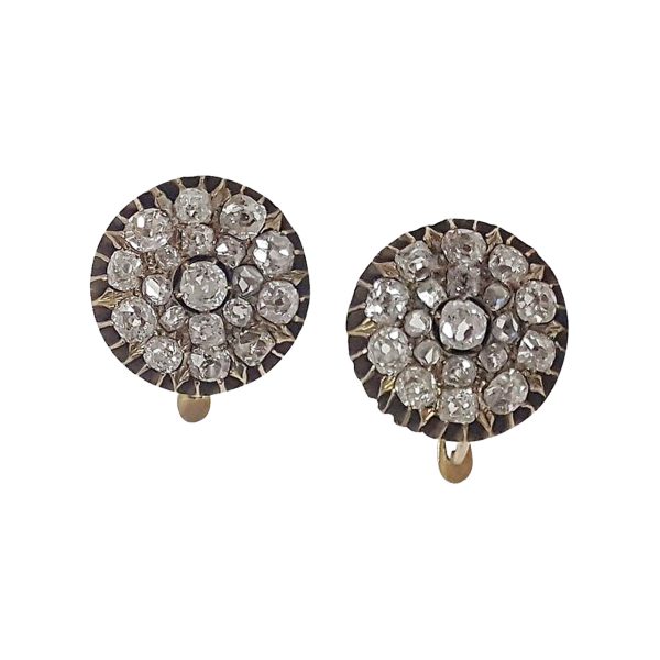Mid 19th Century 14 Karat Yellow Gold Old Mine Cut Diamond Earrings