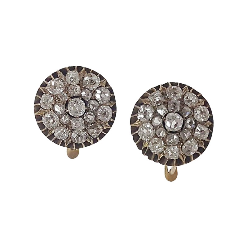 Mid 19th Century 14 Karat Yellow Gold Old Mine Cut Diamond Earrings