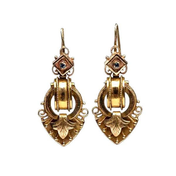 Renaissance Revival 14 Karat Yellow Gold Drop Earrings