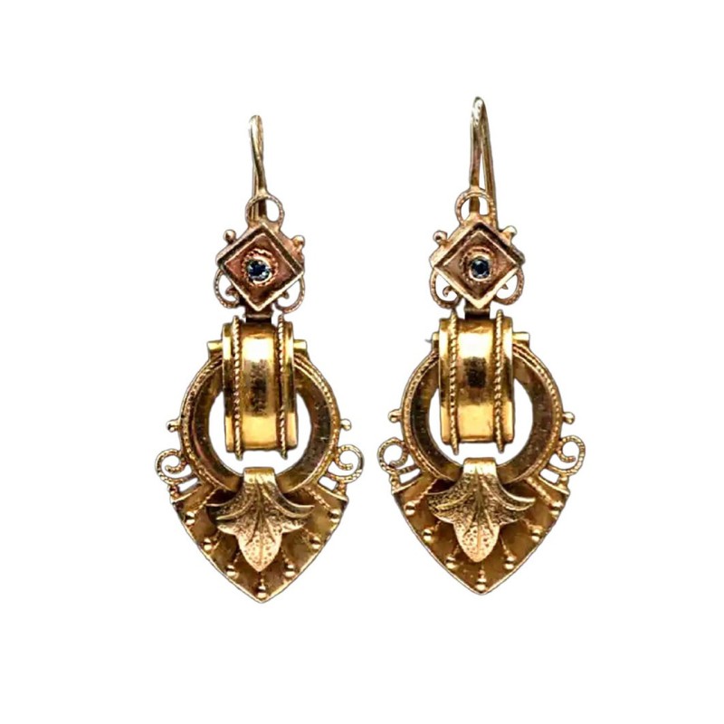 Renaissance Revival 14 Karat Yellow Gold Drop Earrings