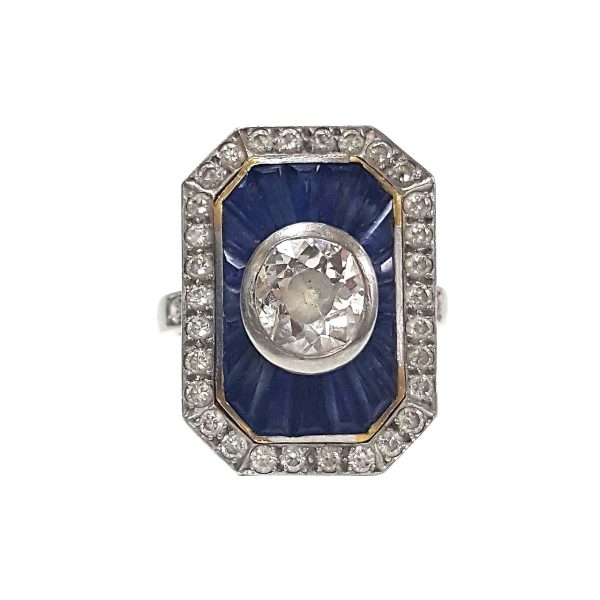 .72 ct Art Deco Diamond and Sapphire Cocktail Ring