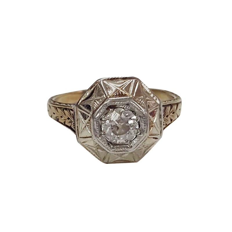 14 Karat White Gold Old Mine Cut Diamond Ring