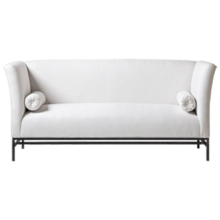 Contemporary Linen Sofa With Iron Base