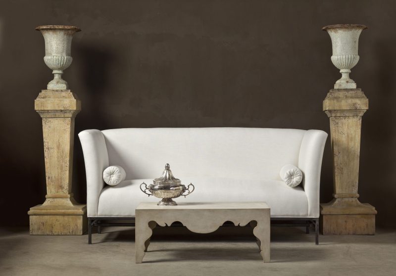 Contemporary Linen Sofa with Iron Base - Image 2