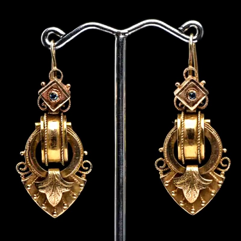 Renaissance Revival 14 Karat Yellow Gold Drop Earrings - Image 2