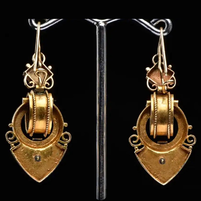 Renaissance Revival 14 Karat Yellow Gold Drop Earrings - Image 4