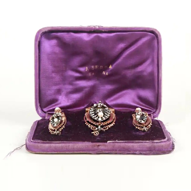 Victorian 18 Karat Rose Gold and Silver Earrings and Brooch - Image 4