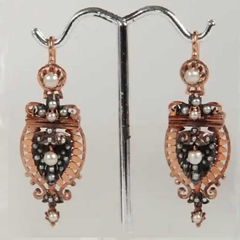 Victorian 18 Karat Rose Gold and Silver Earrings and Brooch - Image 5