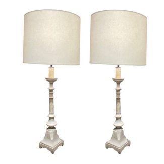 Pair of Lamps, French Vintage Pale Grey Marble