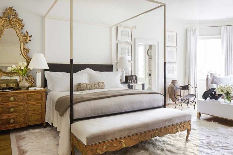 Two Tone Canopy Bed with Linen Headboard - Image 2