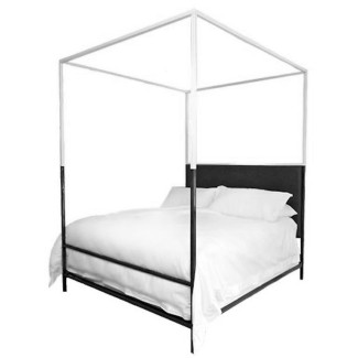 Two Tone Canopy Bed with Linen Headboard