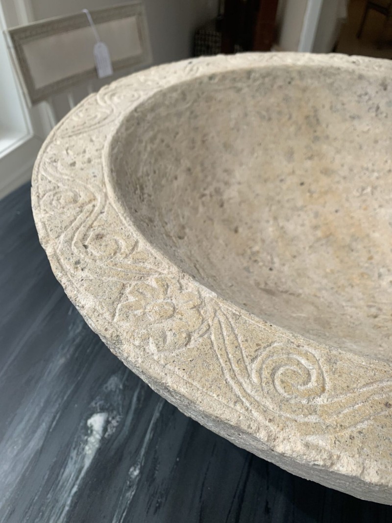 Sandstone Bowl with Carving - Image 3