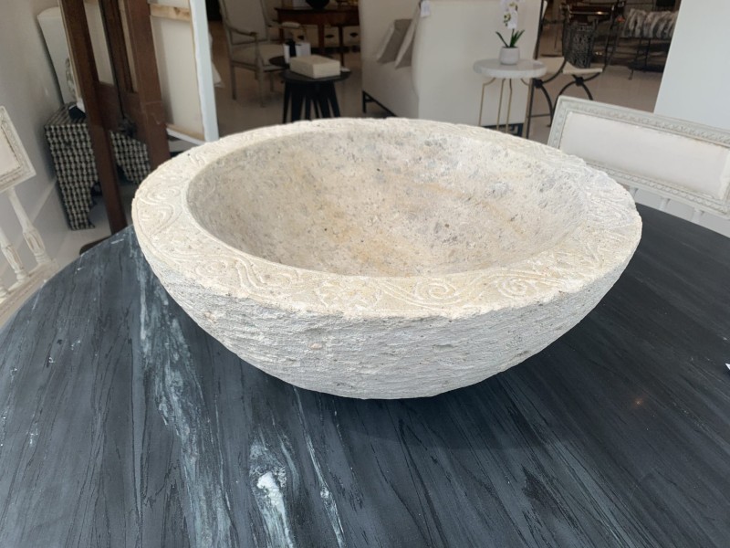 Sandstone Bowl with Carving - Image 2