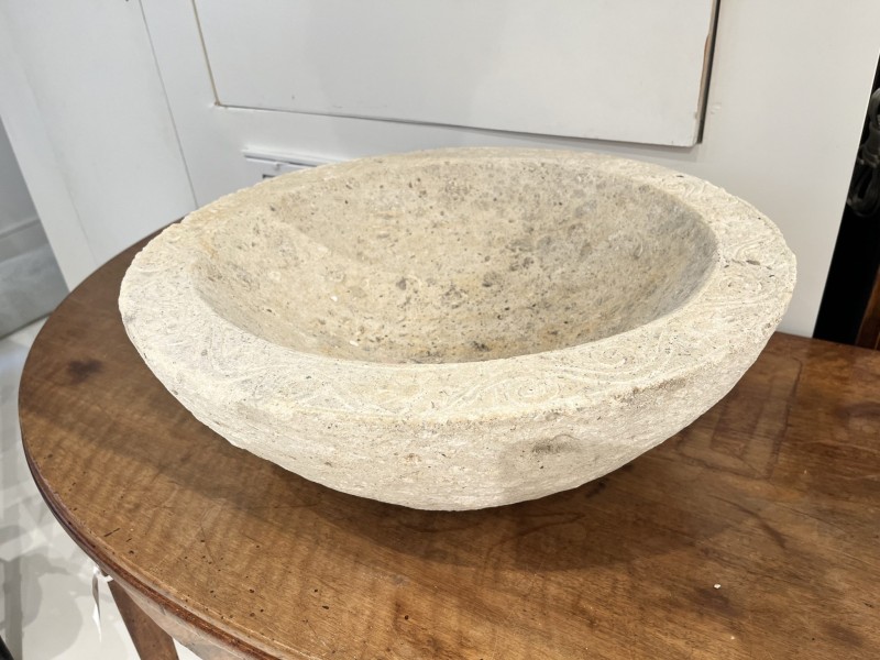 Sandstone Bowl with Carving - Image 4