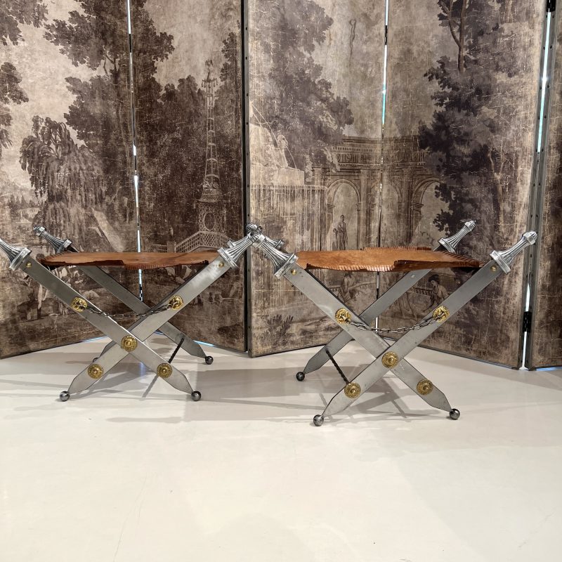 Pair of Metal & Leather Stools - Image 8
