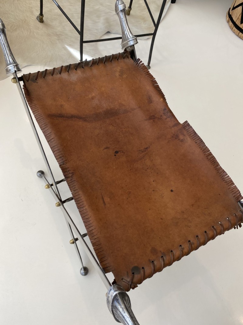 Pair of Metal & Leather Stools - Image 3