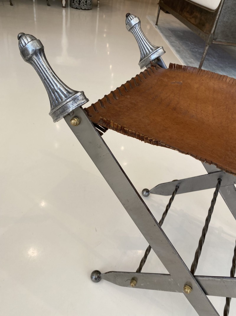 Pair of Metal & Leather Stools - Image 5