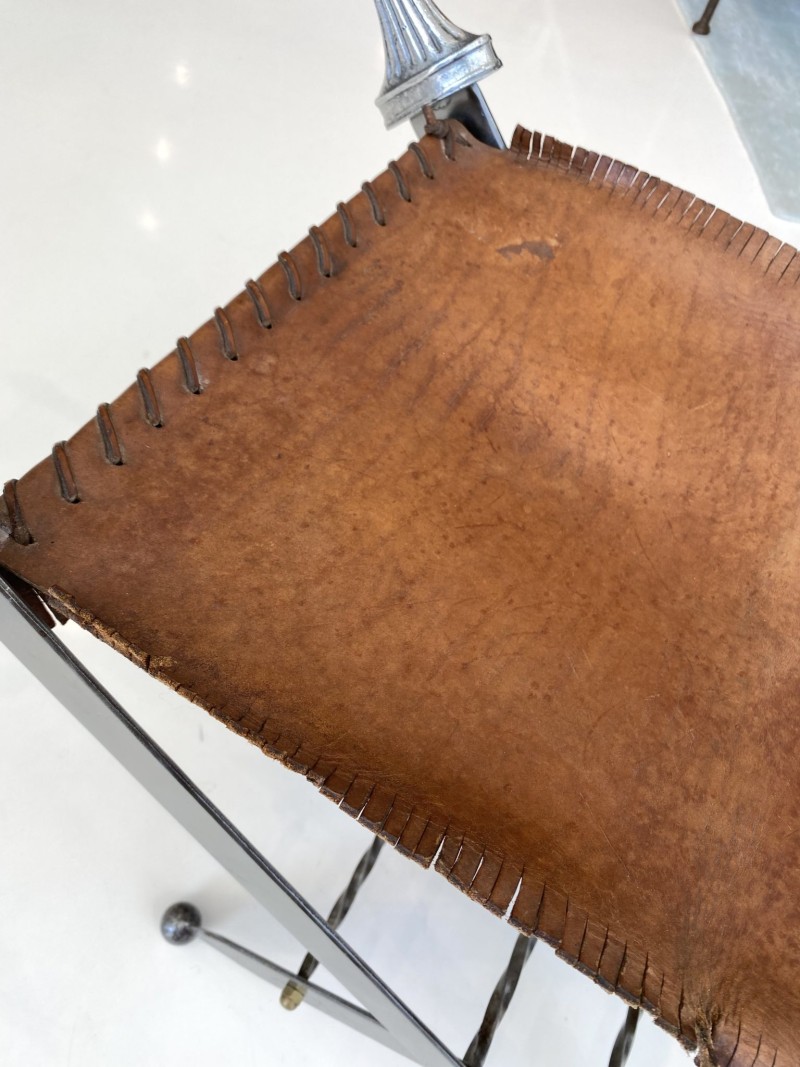 Pair of Metal & Leather Stools - Image 6