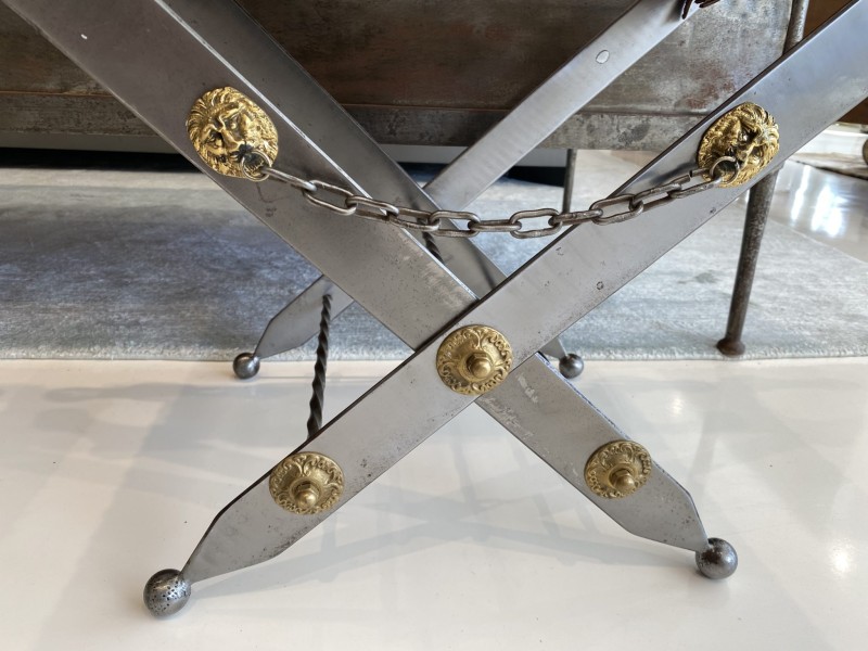 Pair of Metal & Leather Stools - Image 4