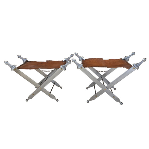 Pair of Metal & Leather Stools