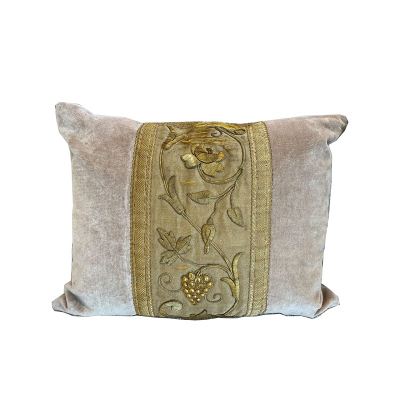 Antique Embroidery & Velvet Pillow