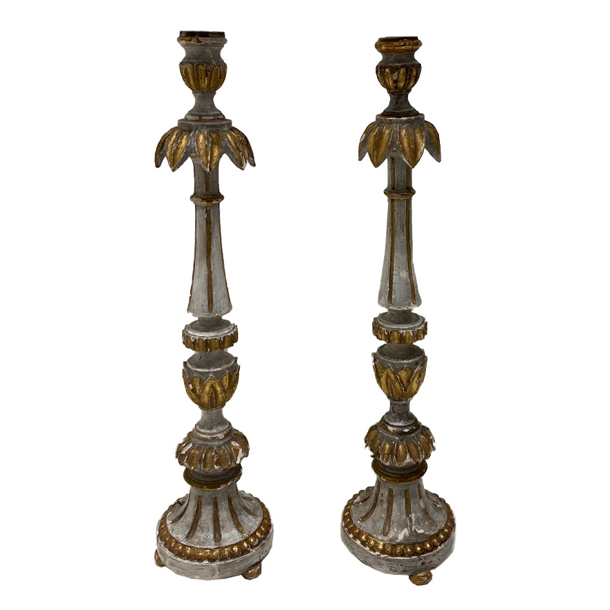 Pair of Carved Wood Gilded Candlesticks Official Tara Shaw