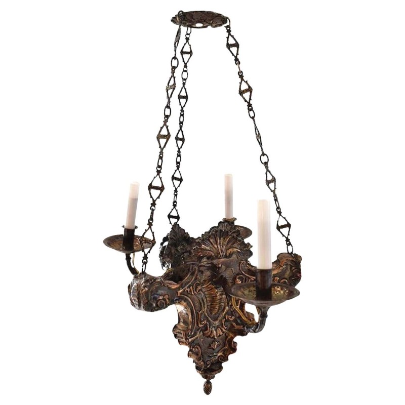 18c Silver & Brass 4 Light Chandelier