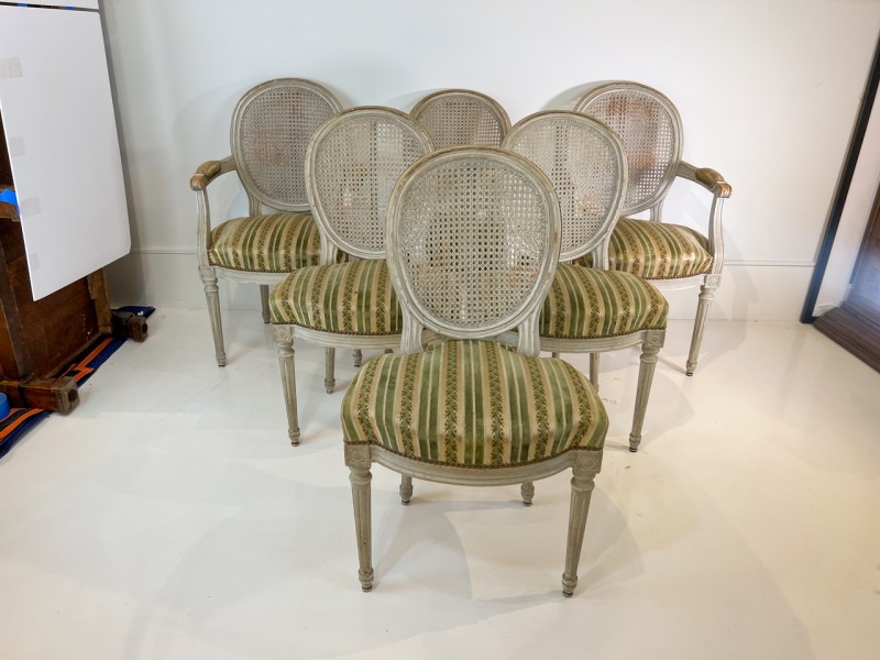 Set of 6 Painted & Caned Louis XVI Style Dining Chairs - Image 3