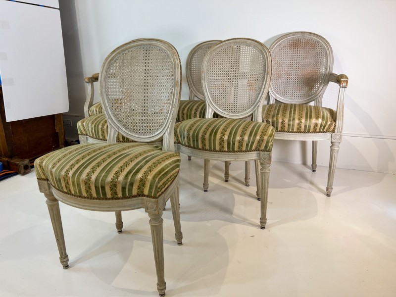 Set of 6 Painted & Caned Louis XVI Style Dining Chairs - Image 2