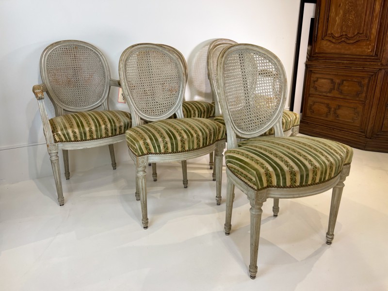 Set of 6 Painted & Caned Louis XVI Style Dining Chairs - Image 4