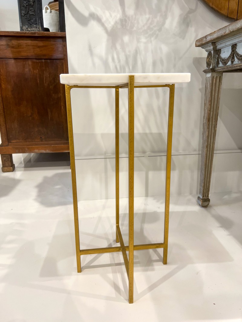 Square White Marble & Iron Side Table - Image 4