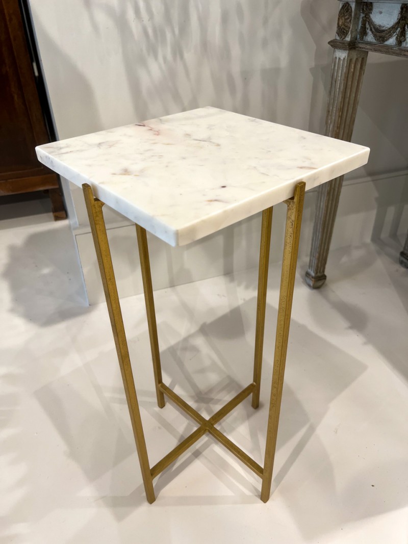 Square White Marble & Iron Side Table - Image 3