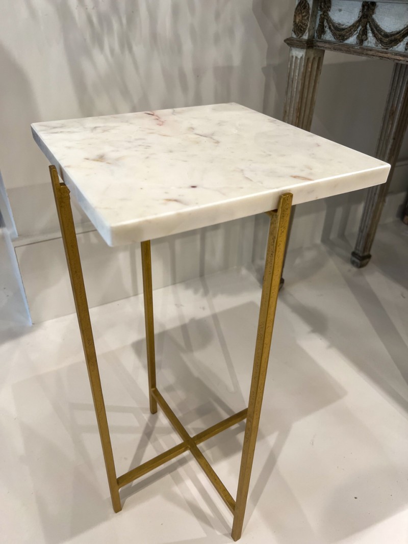 Square White Marble & Iron Side Table - Image 2