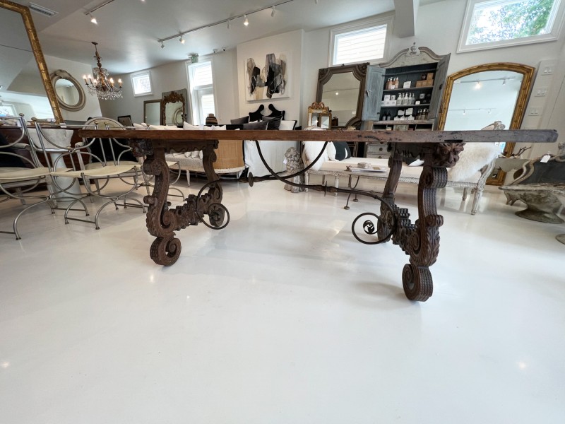18c Heavily Carved Spanish Table with Iron Stretcher - Image 3