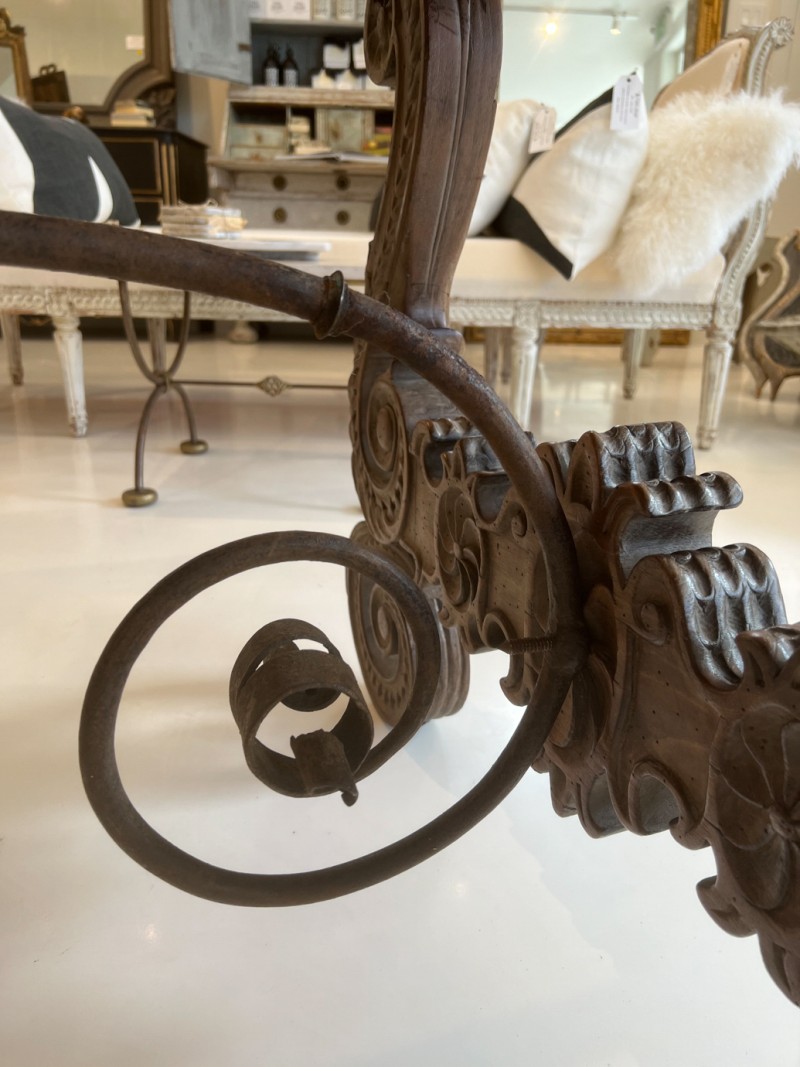 18c Heavily Carved Spanish Table with Iron Stretcher - Image 6