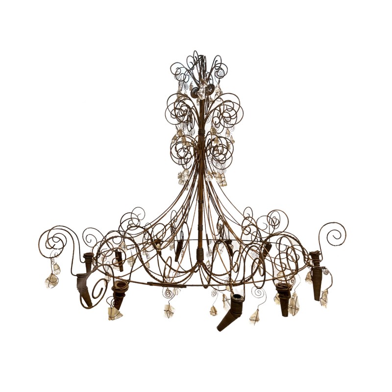 Contemporary Rock Crystal & Iron Chandelier