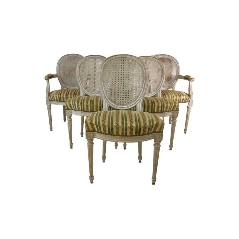 Set of 6 Painted & Caned Louis XVI Style Dining Chairs