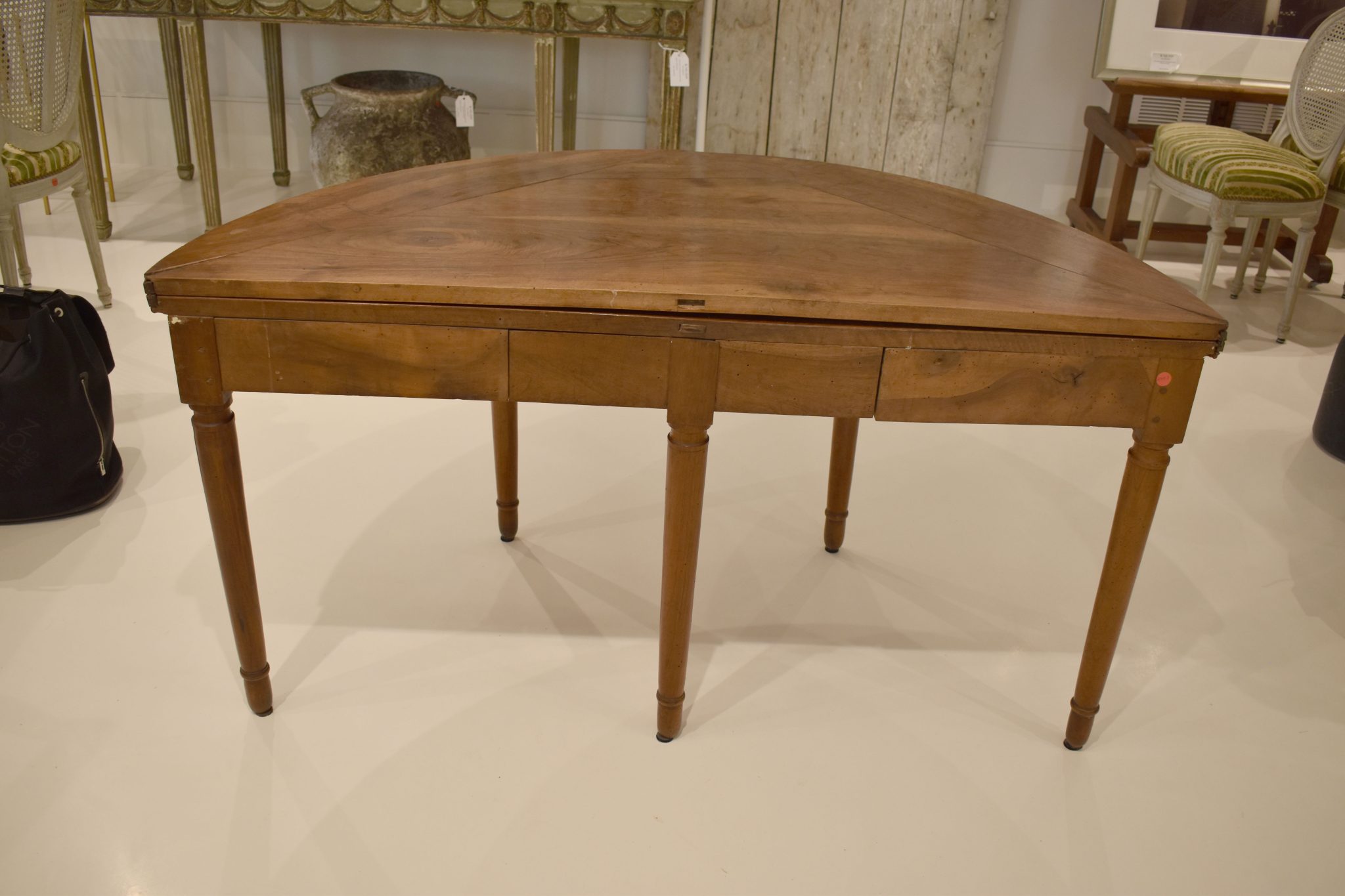 19th Century Walnut Parquetry Demilune Table - Image 4