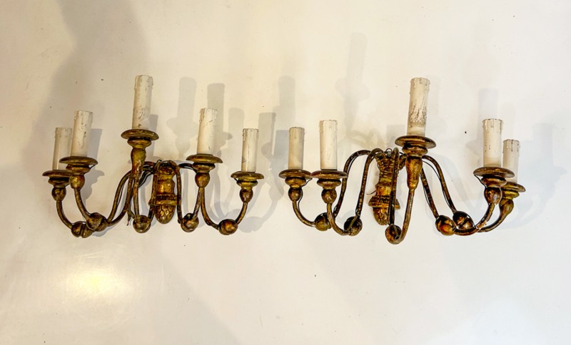 Pair of Sconces, 18th Century Italian 5 Light Giltwood Wall Sconces - Image 2