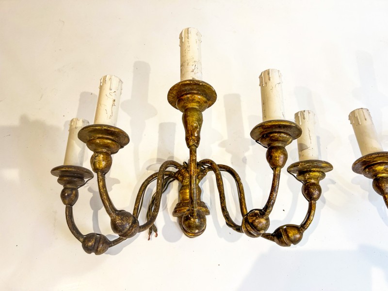 Pair of Sconces, 18th Century Italian 5 Light Giltwood Wall Sconces - Image 9