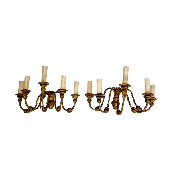 Pair of Sconces, 18th Century Italian 5 Light Giltwood Wall Sconces