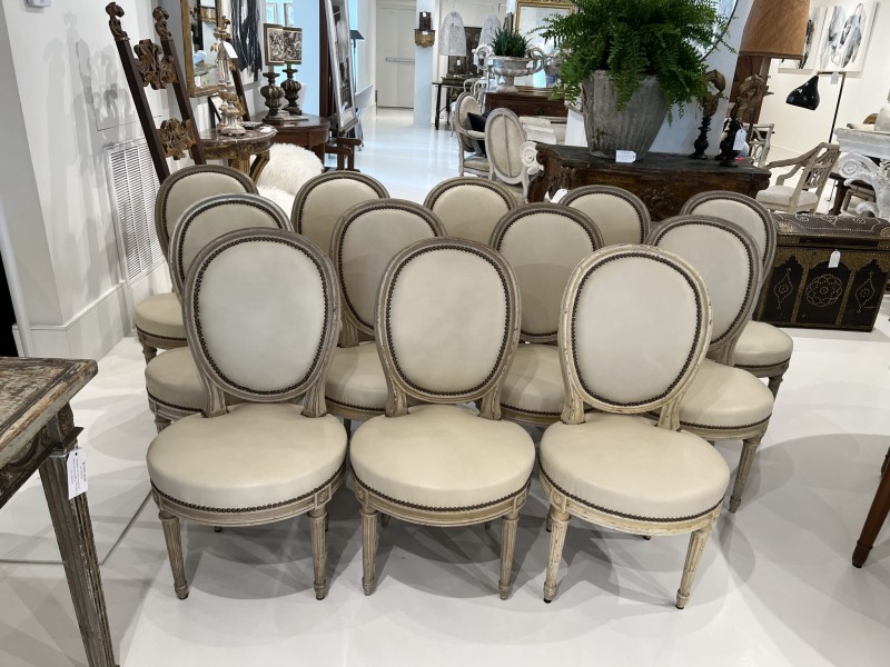 Set of 12 Oval Back Chairs with Leather - Image 2