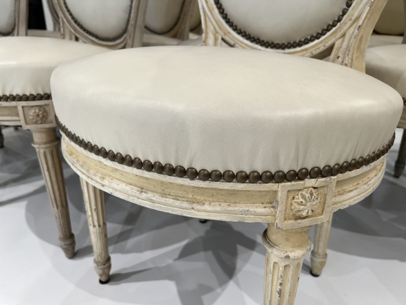 Set of 12 Oval Back Chairs with Leather - Image 13