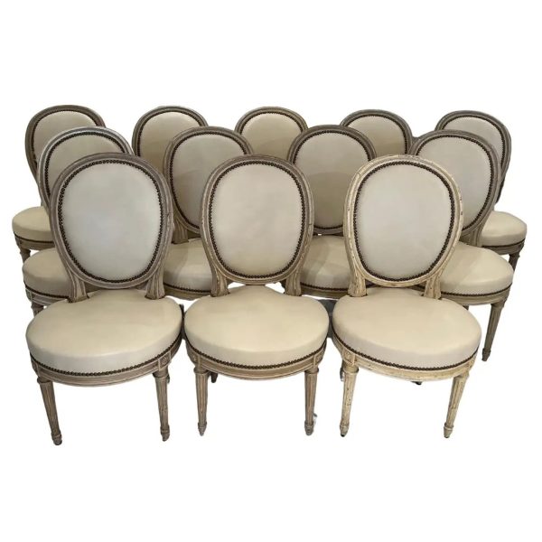 Set of 12 Oval Back Chairs with Leather