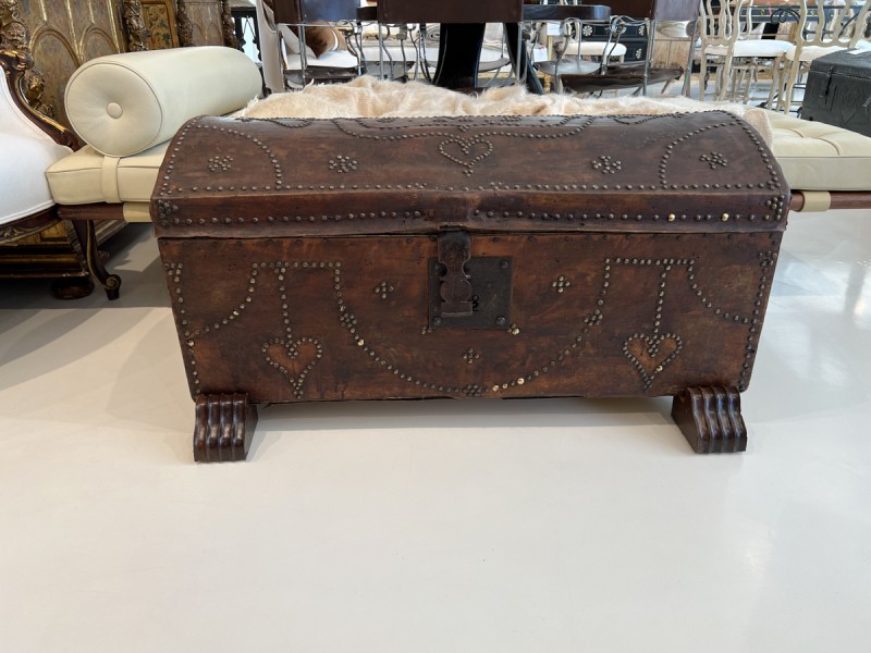 19c Leather Trunk on Stand - JMB Monogram - Image 2
