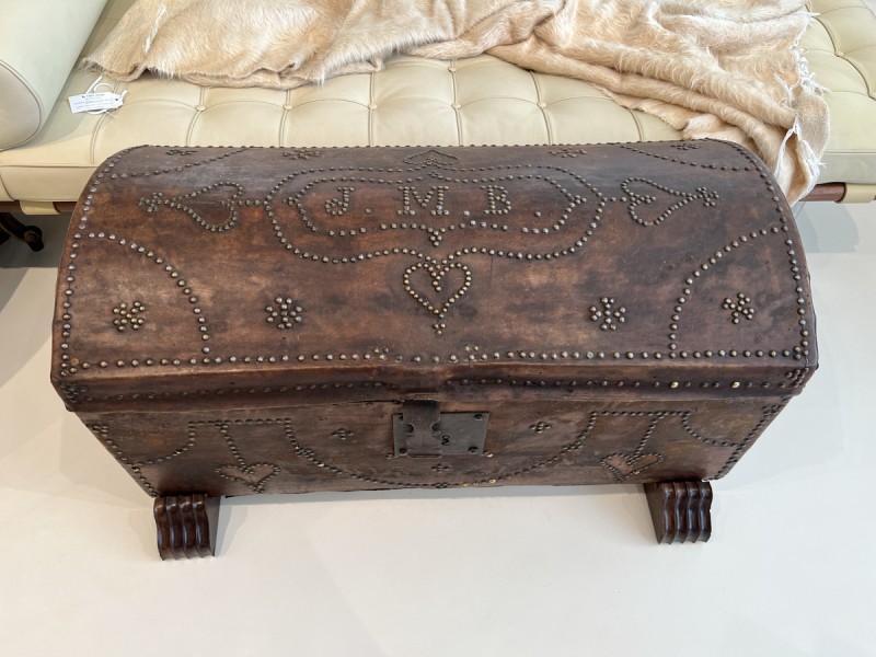 19c Leather Trunk on Stand - JMB Monogram - Image 5