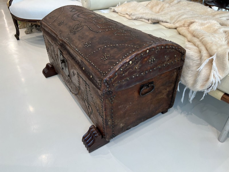 19c Leather Trunk on Stand - JMB Monogram - Image 4