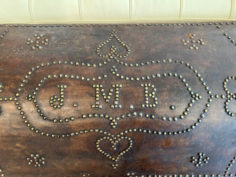 19c Leather Trunk on Stand - JMB Monogram - Image 6