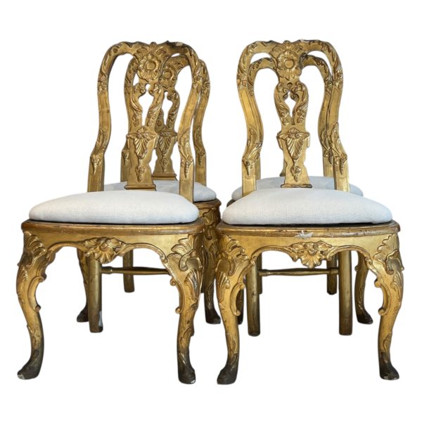 Set of 4 18c Italian Gilded Chairs from Lucca