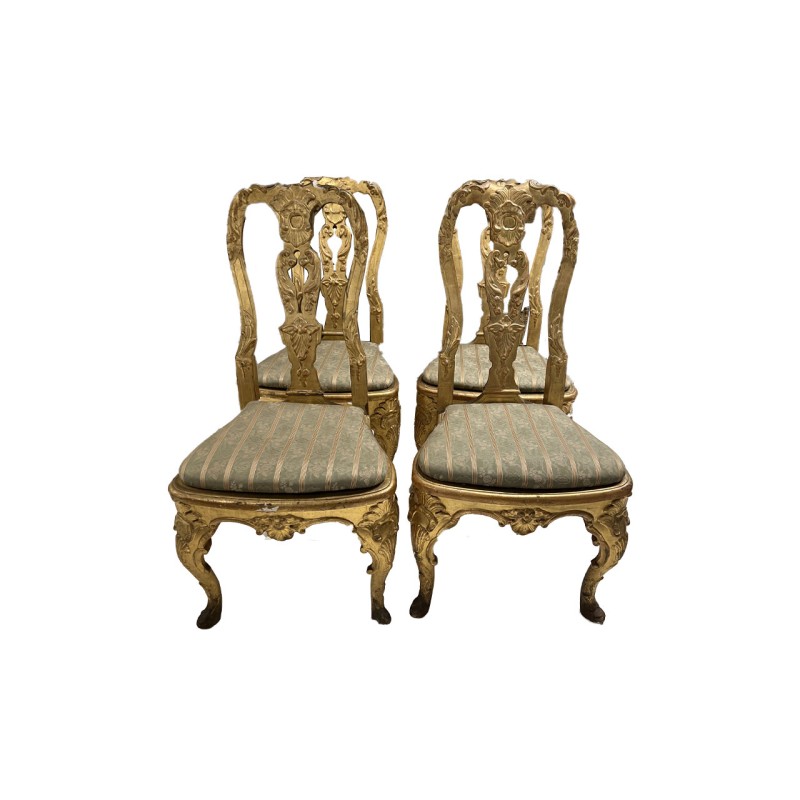 Set of 4 18c Italian Gilded Chairs from Lucca